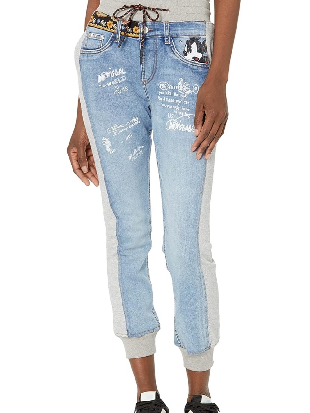 Desigual Mickey Light Blue Women's Boyfriend Jeans with Ribbed Waist and Cuffs